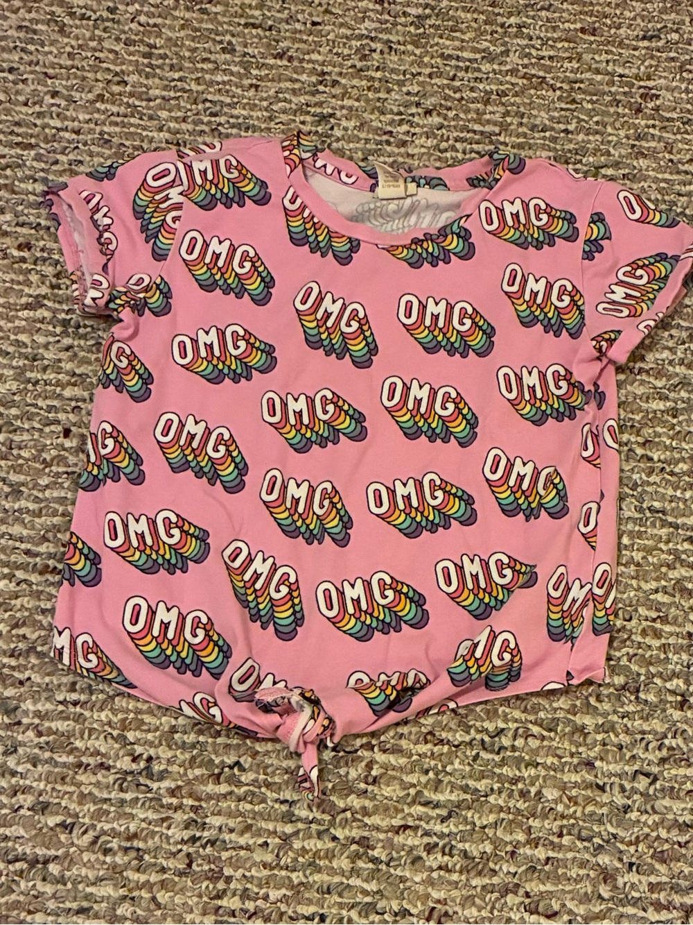 Forever 21 Pink Rainbow OMG Tie-Front Graphic Tee Girls Size 11/12